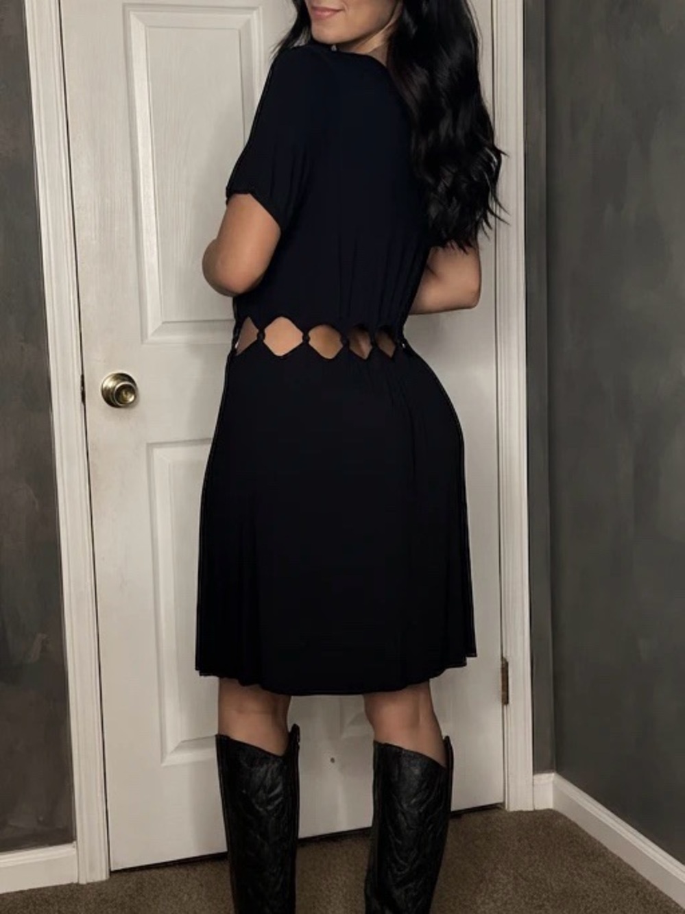 American Eagle Black Cutout Waist Short Sleeve T-Shirt Dress, Women’s Large
